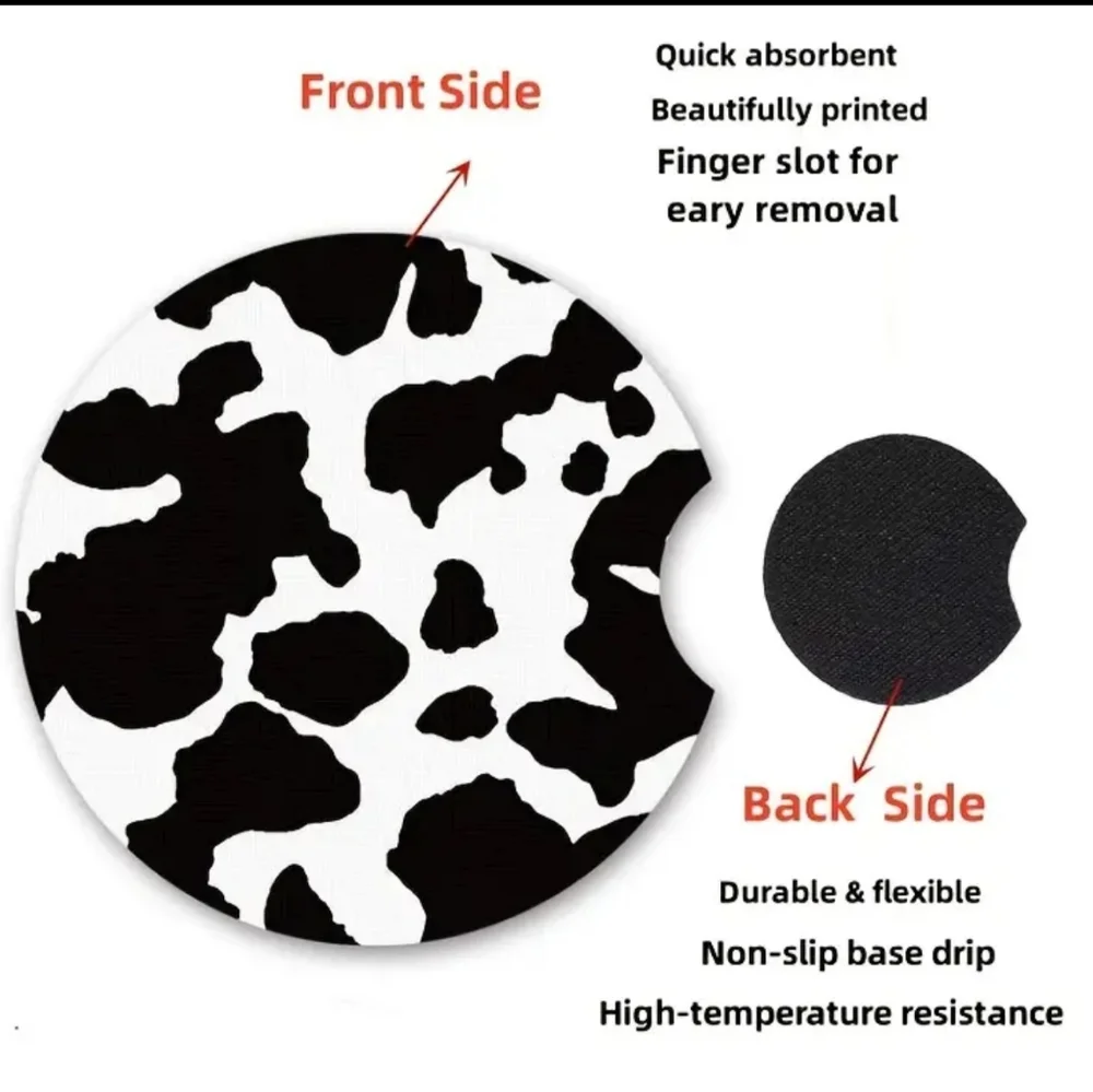 New 2 Piece Set: Cow Print Car Coasters